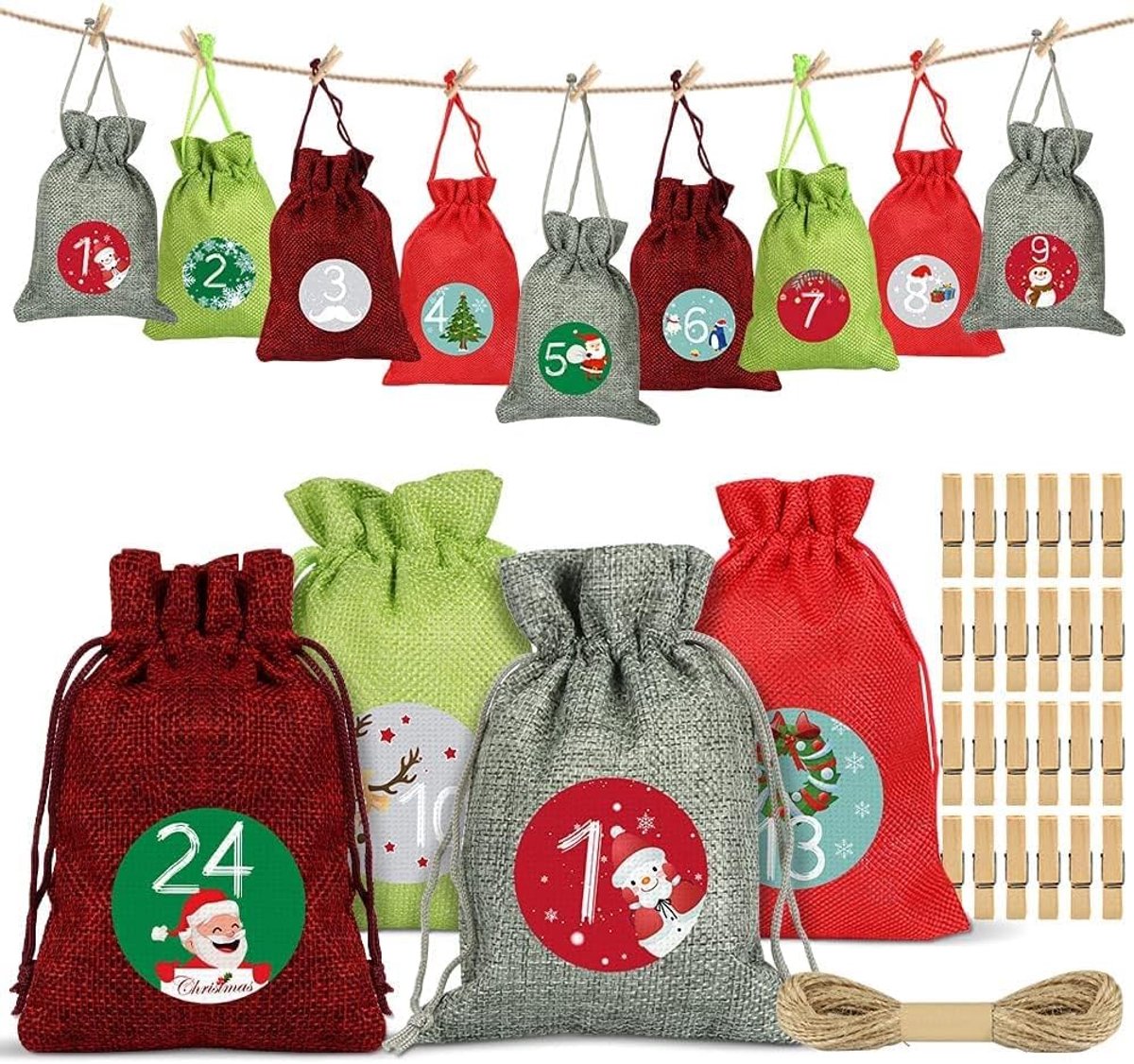 24 Advent Calendar for Filling, Fabric Bag for Advent Calendar, Christmas Calendar, Jute Bags, Surprise Calendar for - ShopVlot