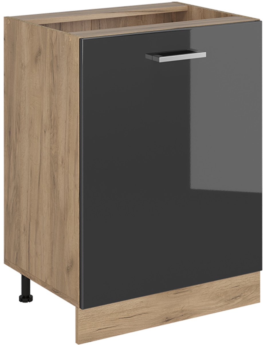 Vicco Keukenonderkast R-Line, Antraciet Hoogglans/Goudkleurig Eiken, 60 cm met 1 deur zonder werkblad