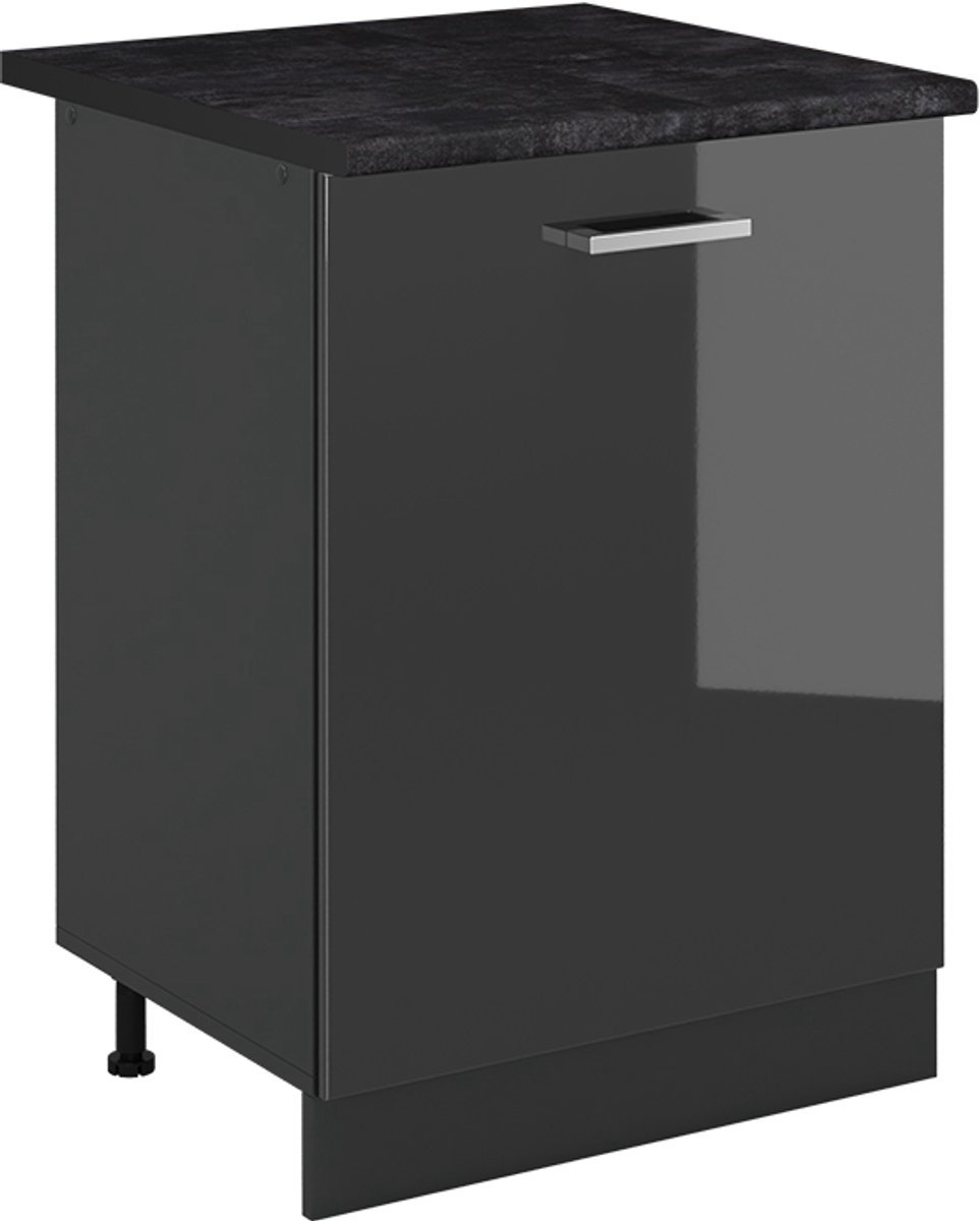 Vicco Keukenonderkast R-Line, Antraciet Hoogglans/Antraciet, 60 cm met 1 deur antraciet werkblad