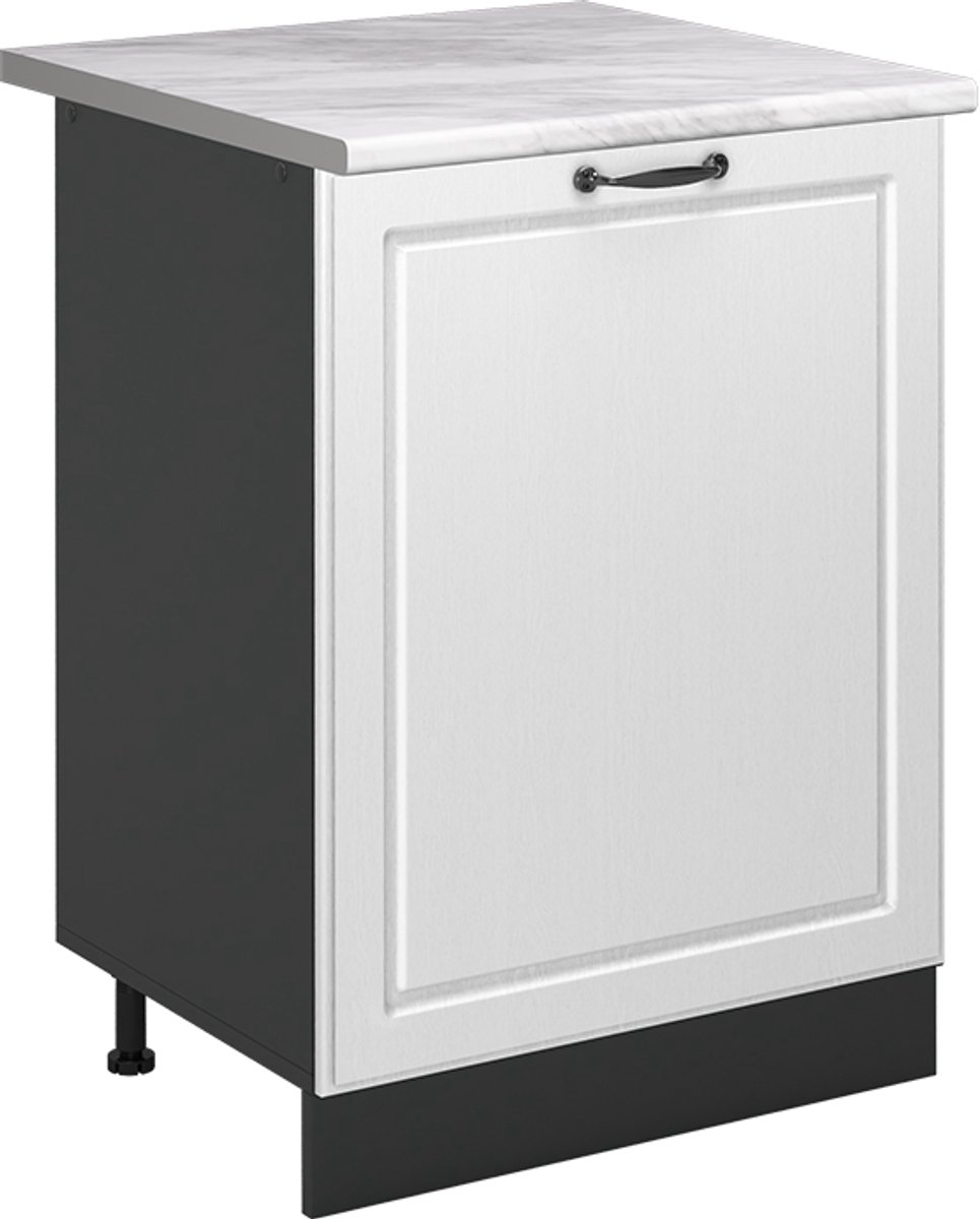 Vicco Keukenonderkast R-Line, Wit landelijk/Antraciet, 60 cm met 1 deur marmer werkblad