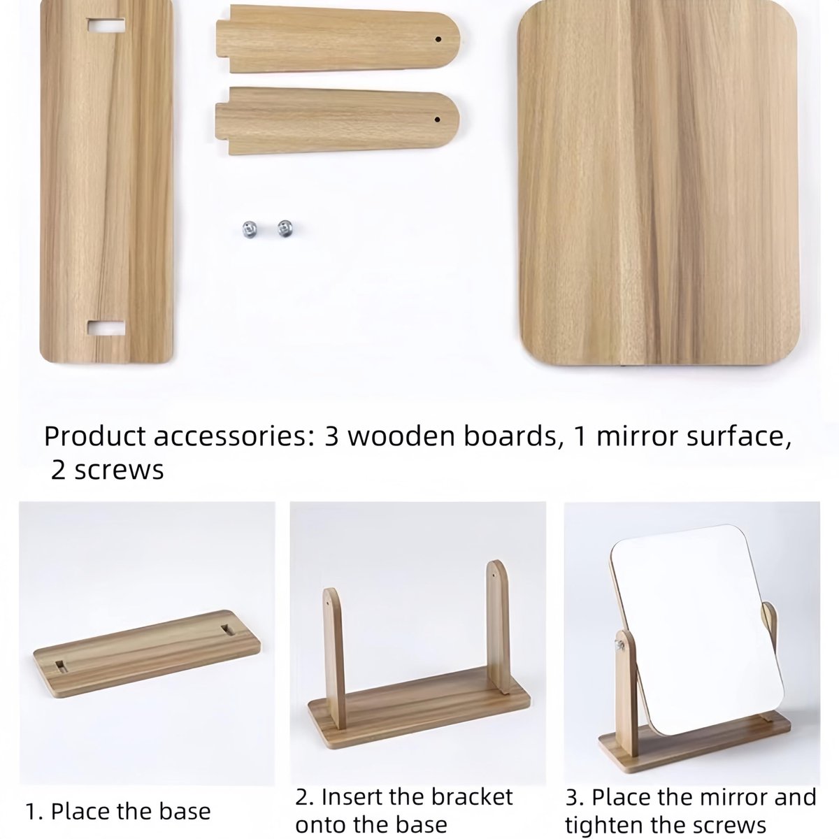 Make-upspiegel 360 graden draaibaar - natuurlijk bamboe - vierkant 20 x 18 cm - perfect voor kaptafel - SnelShoppen