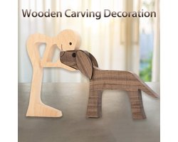 Jauhmui Wooden Sculpture Ornaments Family Puppy Dog Statue Home Decoration (Style A) - ShopVlot
