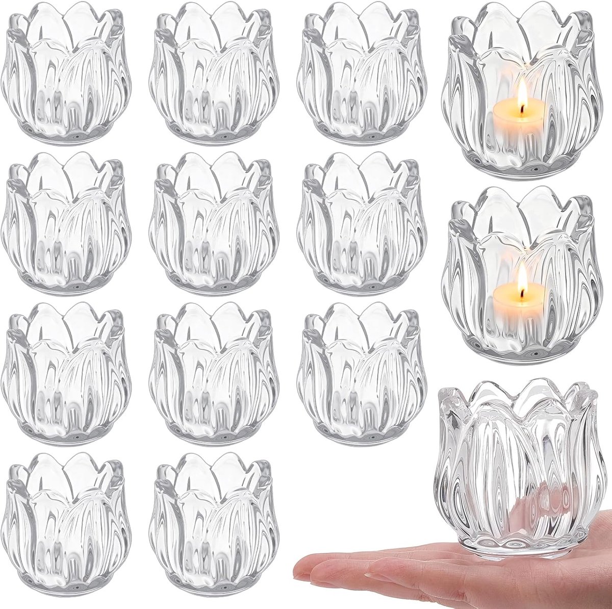 26 Pcs Clear Votive Candle Holders, Glass Flower Tealight Candle Holder, Thick Glass Tealight Candle Holder Bulk for - ShopVlot