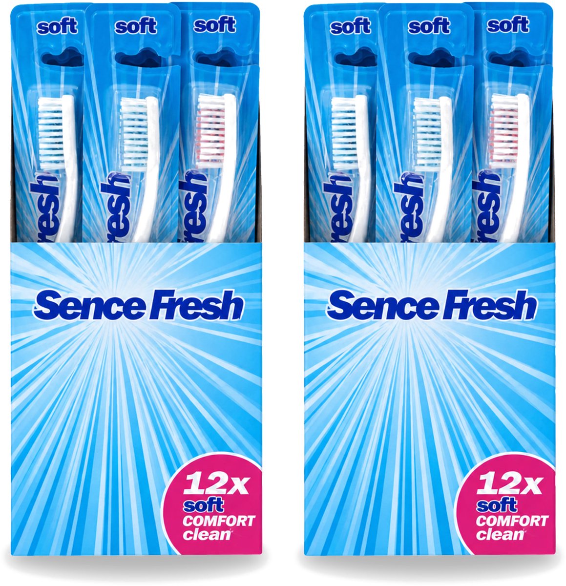 2 x Sence - Tandenborstels - Fresh Soft Comfort Clean - 12 Tandenborstels - Voordeelverpakking - 2 stuks