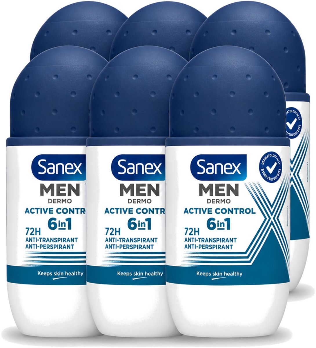 6 x Sanex Men – Deo Roll-on – Active Control – 53 ml - Voordeelverpakking - 6 stuks