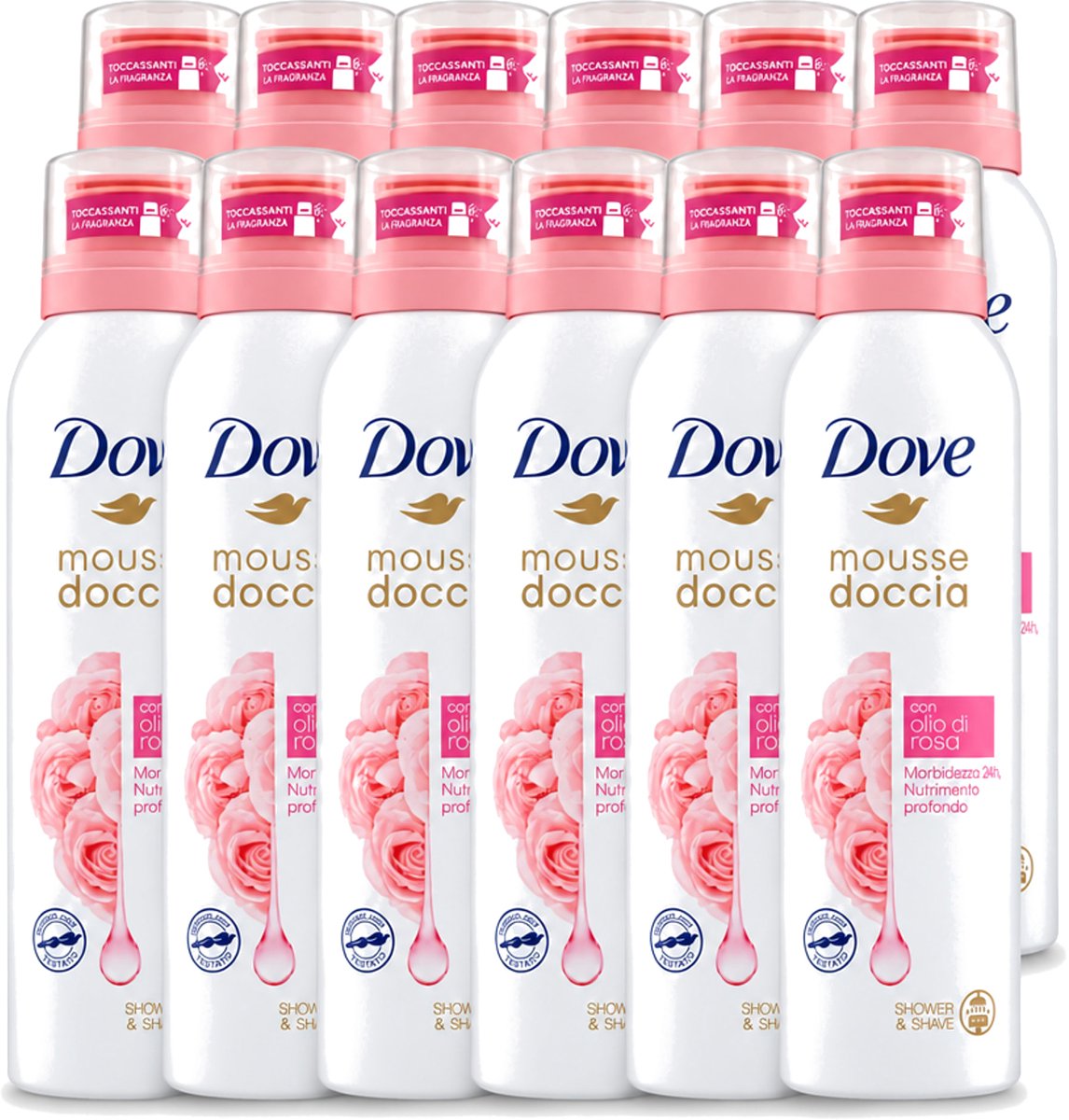 12 x Dove – Douchefoam – Rose Oil – 200 ml - Voordeelverpakking - 12 stuks