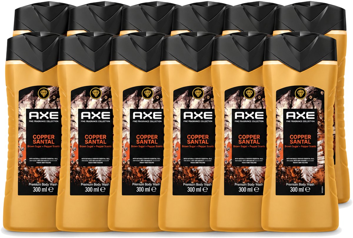 12 x Axe – Douchegel – Copper Santal – 300 ml - Voordeelverpakking - 12 stuks