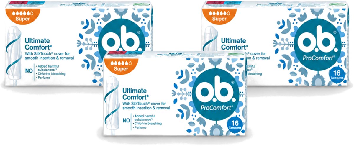 3 x o.b. Tampons - ProComfort Super - Voor Comfort en Zachte Bescherming - 16 Tampons - Voordeelverpakking - 3 stuks