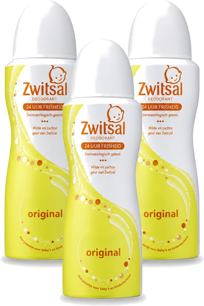 3 x Zwitsal - Origineel - Deodorant Spray - Fris Geurend - Huidvriendelijk - 100 ml - Voordeelverpakking - 3 stuks