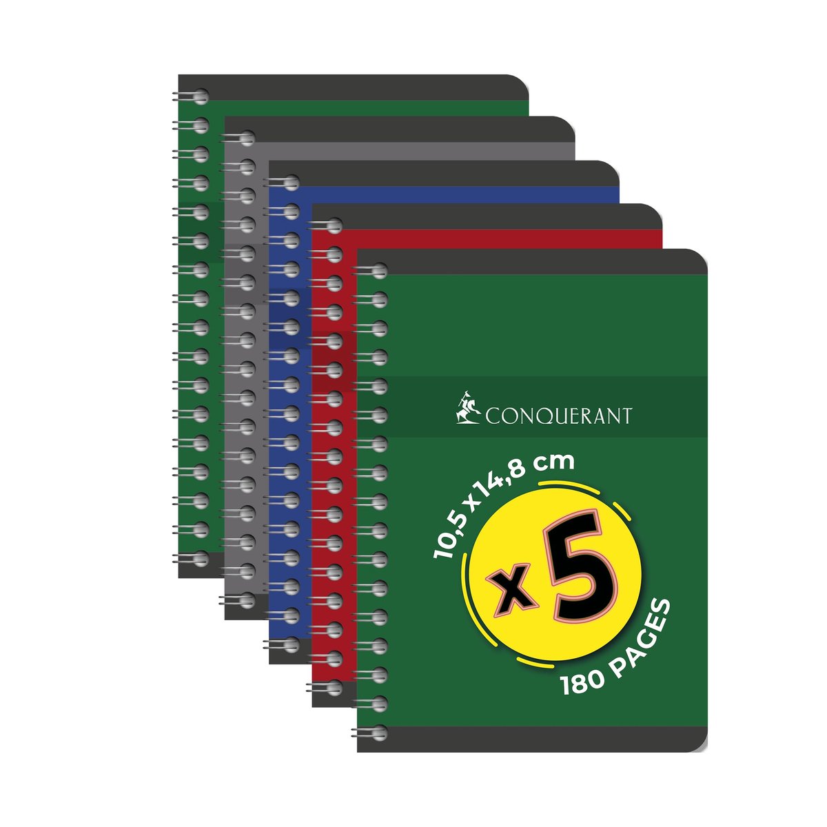 SnelShoppen - Set van 5 A5 Notitieboeken met Kleine Ruitjes, 5 mm, 180 Pagina's, Spiraalbinding, Gerecyclede Kaarten, Verschillende Kleuren voor Schoo