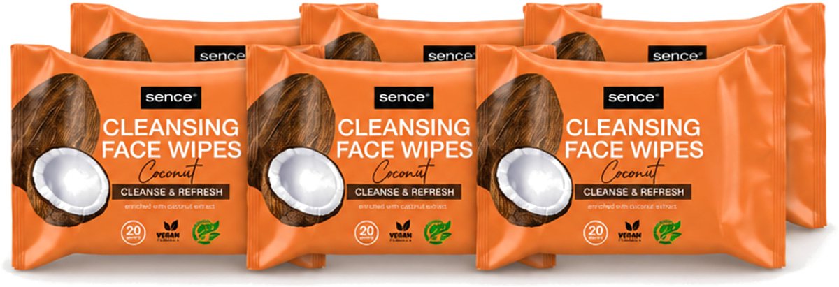 6 x Sence - Coconut - Gezichtsreinigingsdoekjes - Verzorgend - 20 Doekjes - Voordeelverpakking - 6 stuks