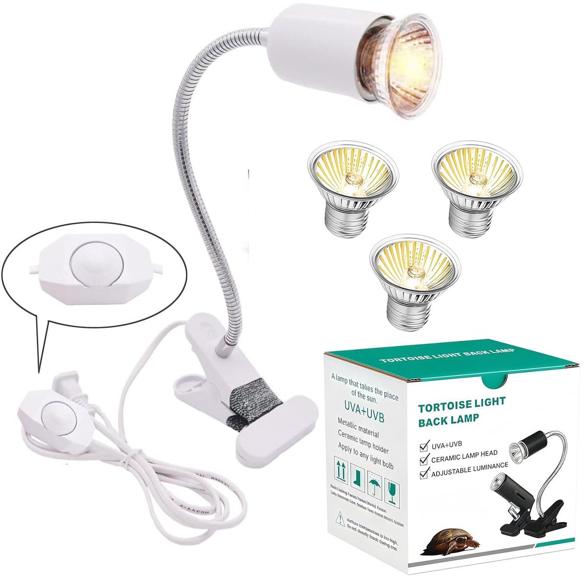 SnelShoppen - Verwarmingslamp E27 UVA + UVB voor Reptielen en Schildpadden, 50W Hotspot voor Aquarium, Wit, Ideaal voor Terrarium en Dierverzorging