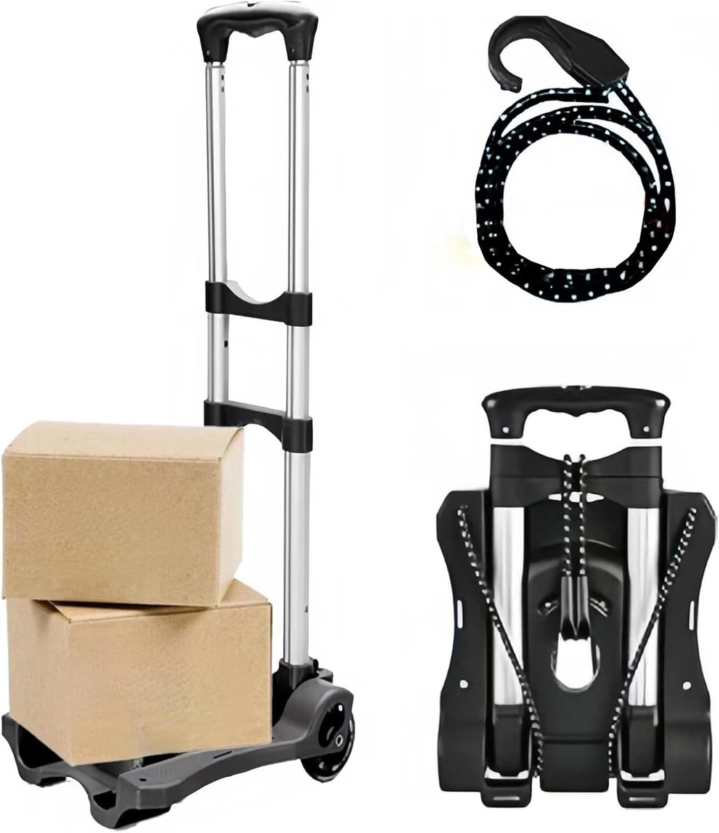 SnelShoppen - Vouwbare Handtruck, Transport Trolley met Hoogte Verstelbare Handgreep, Geluidsloze PU Wielen, Tot 40 kg Laadcapaciteit, Draagbare Stevi