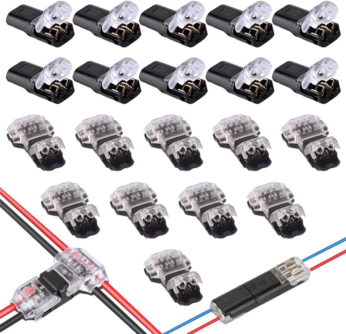 20 Pcs Waterproof Electrical Connectors T&H 2 Pin Electric Quick Connectors for Cable, 18-22 AWG Without Soldering - ShopVlot