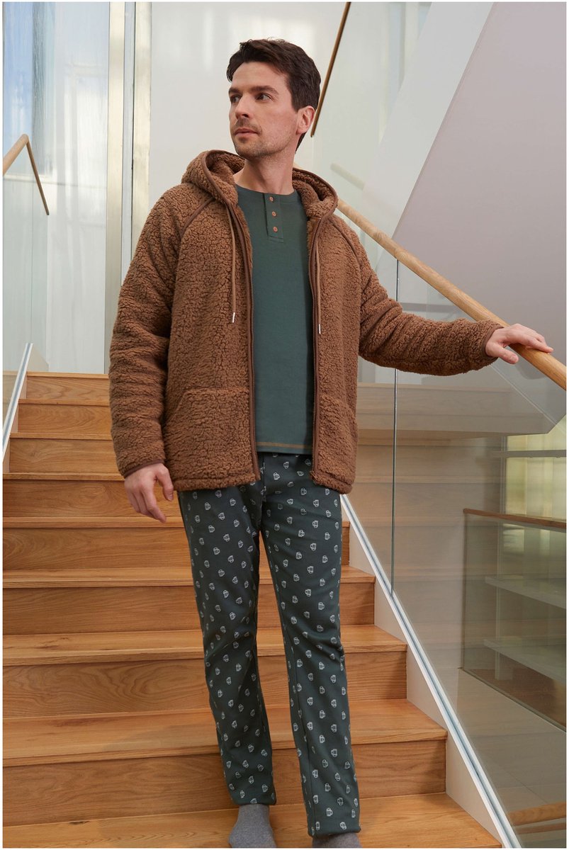 Barandi Heren Korte Kamerjas – Teddylook – Met Rits, Kap en Zakken – Bruin- M