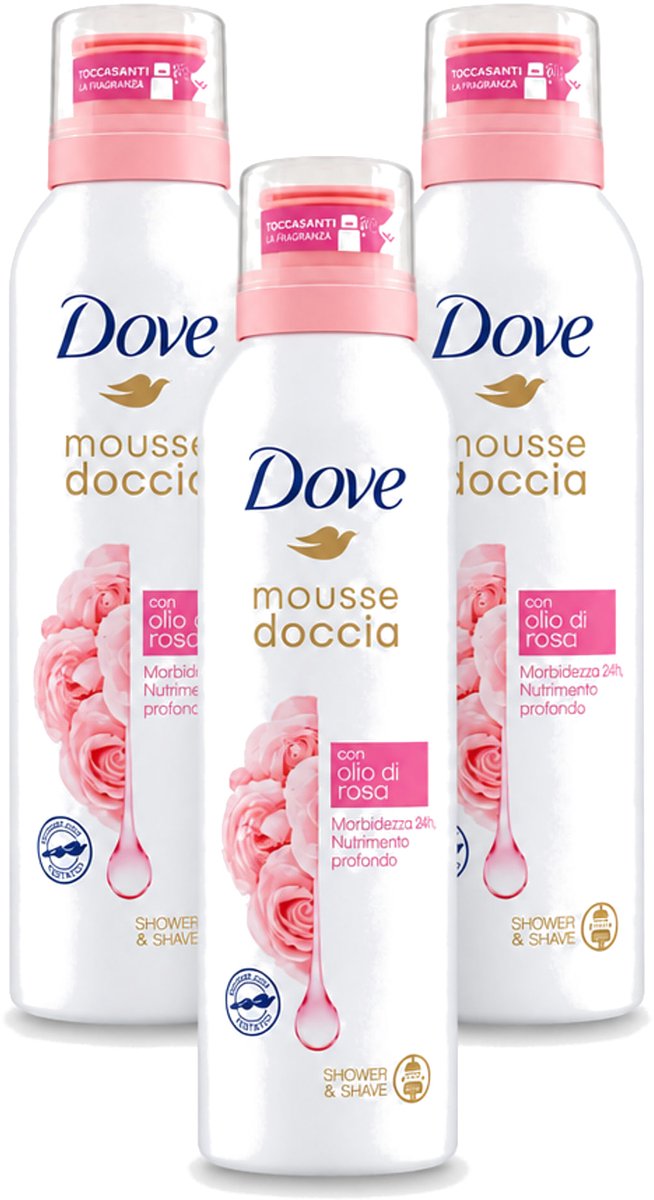 3 x Dove – Douchefoam – Rose Oil – 200 ml - Voordeelverpakking - 3 stuks