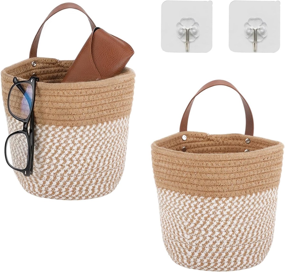 Set van 2 Wandmanden, Opbergmand voor Badkamer, Hangende Mand met Handvat, 16 x 18 cm - Ruime Opbergoplossing voor Bad, Slaapkamer of Woonkamer, Decoratief en Functioneel