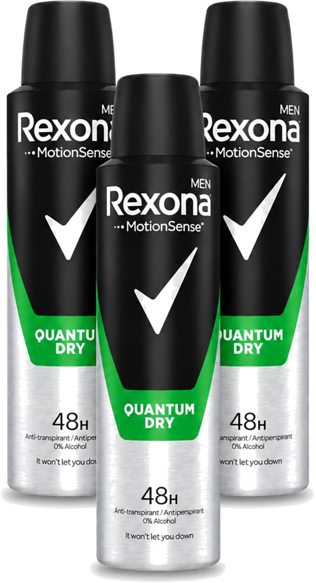 3 x Rexona Men – Deodorant Spray – Quantum Dry – 150 ml - Voordeelverpakking - 3 stuks
