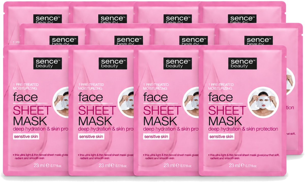 12 x Sence - Tencel - Gezichtsmasker - Hydraterend - 1 Gezichtsmasker - Voordeelverpakking - 12 stuks