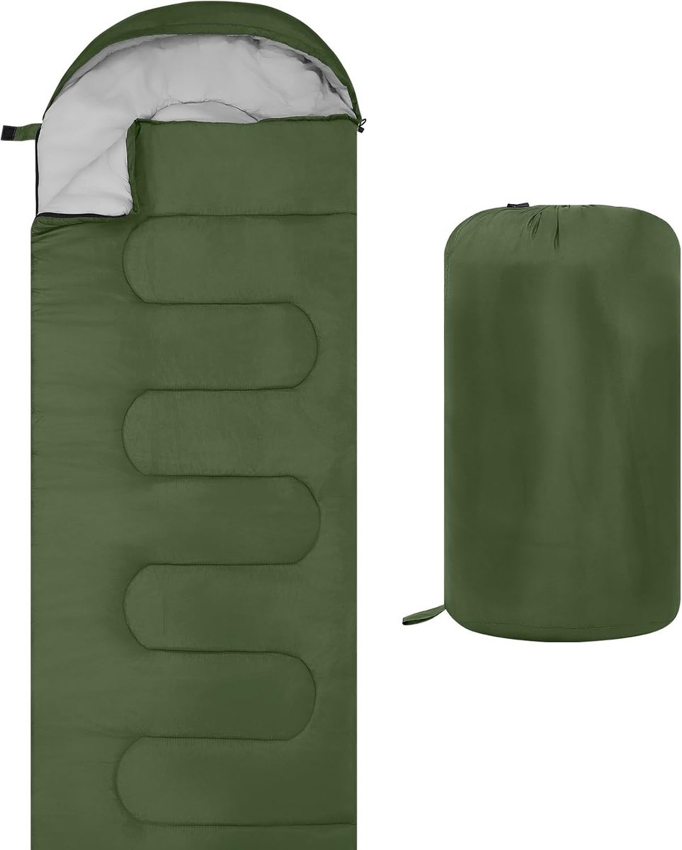 YAGXIG Slaapzak - Campingslaapzak - Lichtgewicht campingslaapzak - Geschikt voor volwassenen, kinderen, wandelen, buitenactiviteiten en reizen - Warm en koubestendig - Groen
