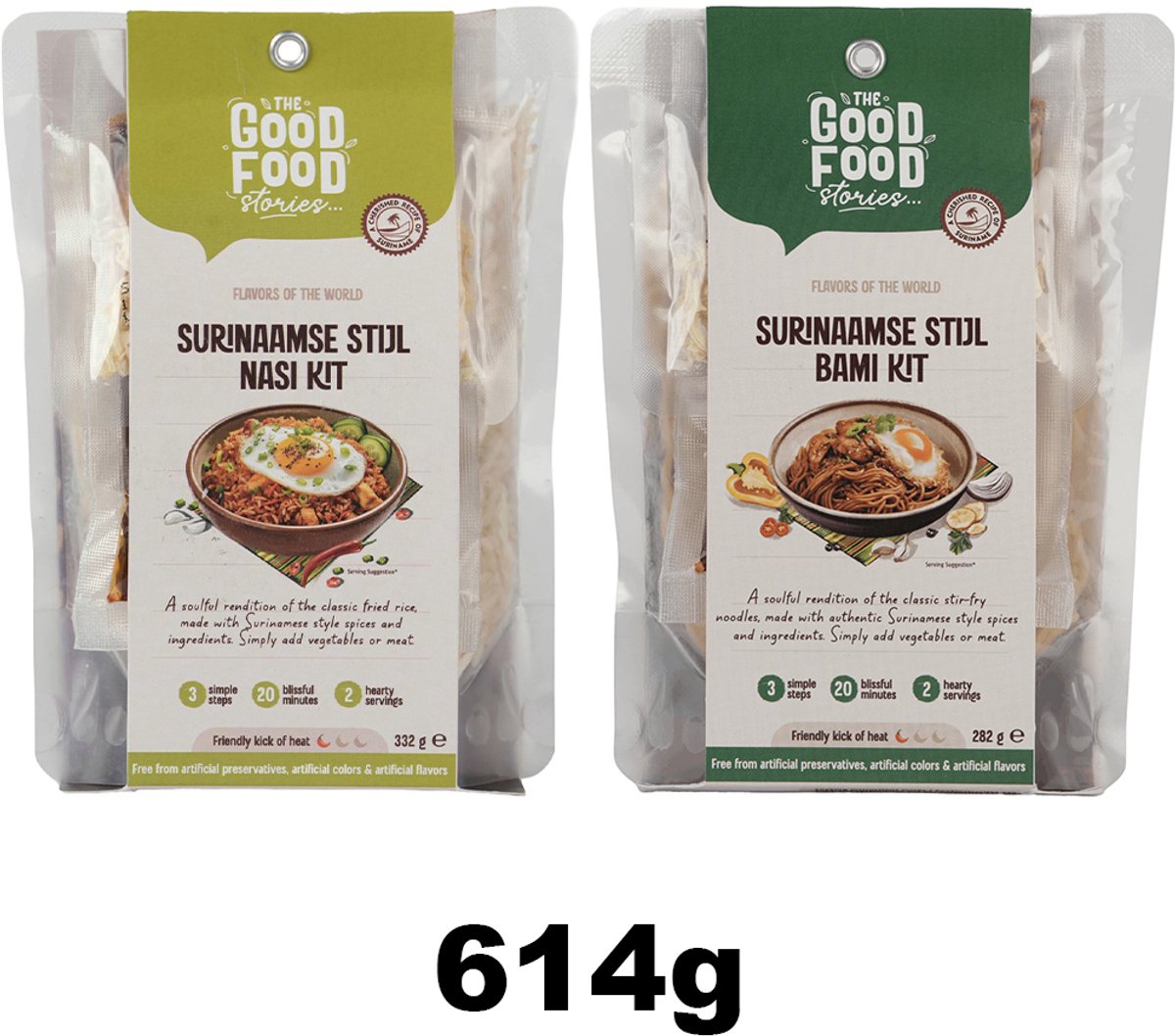 Surinaamse Nasi & Bami Kits Combi Pakket - Maaltijdpakket 2 personen - The Good Food Stories (TGFS) - 2 x 300g