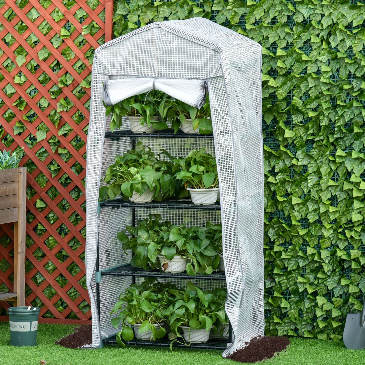 Foliekas- broeikas- minikas- plantenhuis- koude bak- 4 schappen- 70 x 50 x 160 cm- wit – foto 4