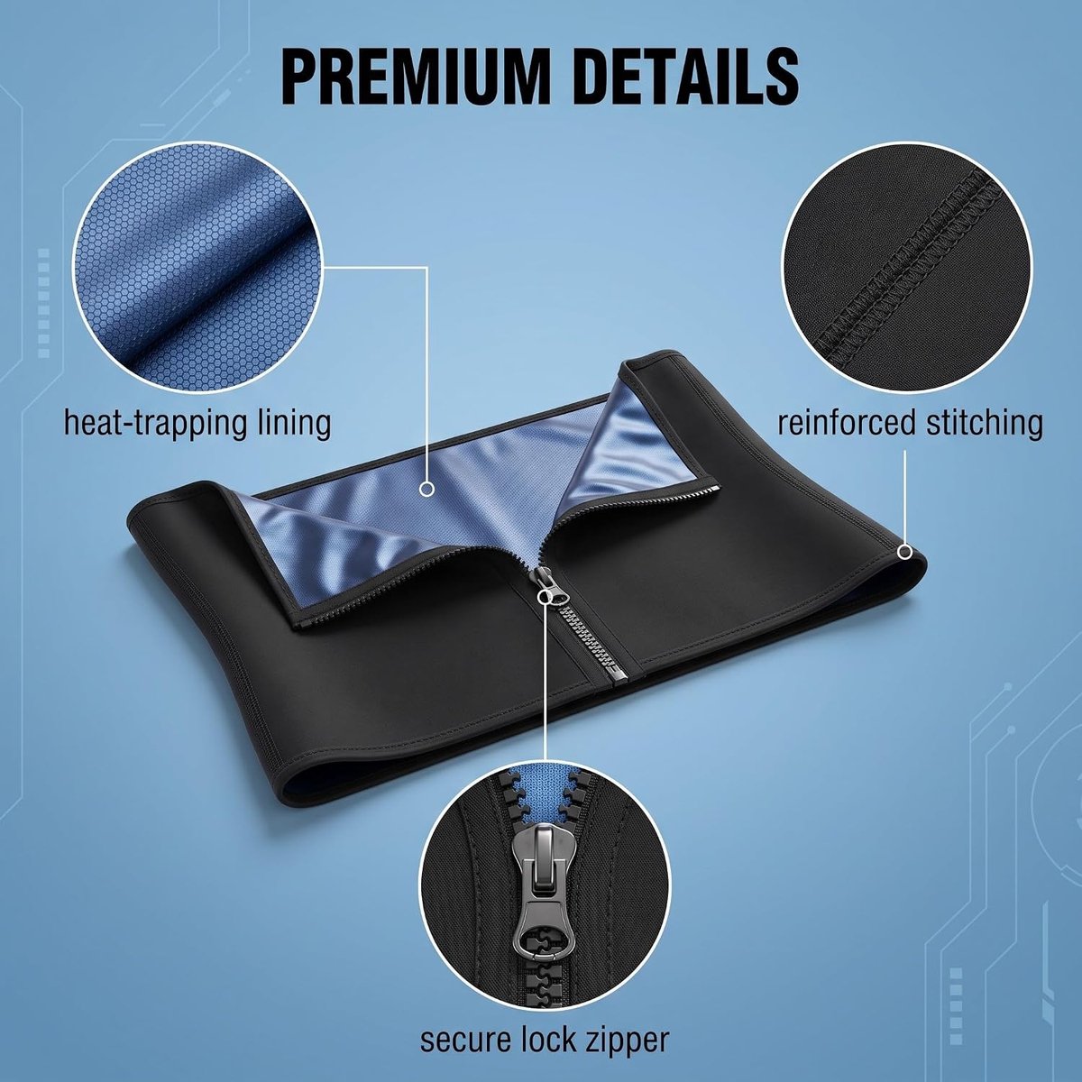 Zweetriem voor dames, voor platte buik, afslankriem met ritssluiting, verstelbare tailletrainer voor fitness, sport en lendensteun, maat L/XL, blauw PU