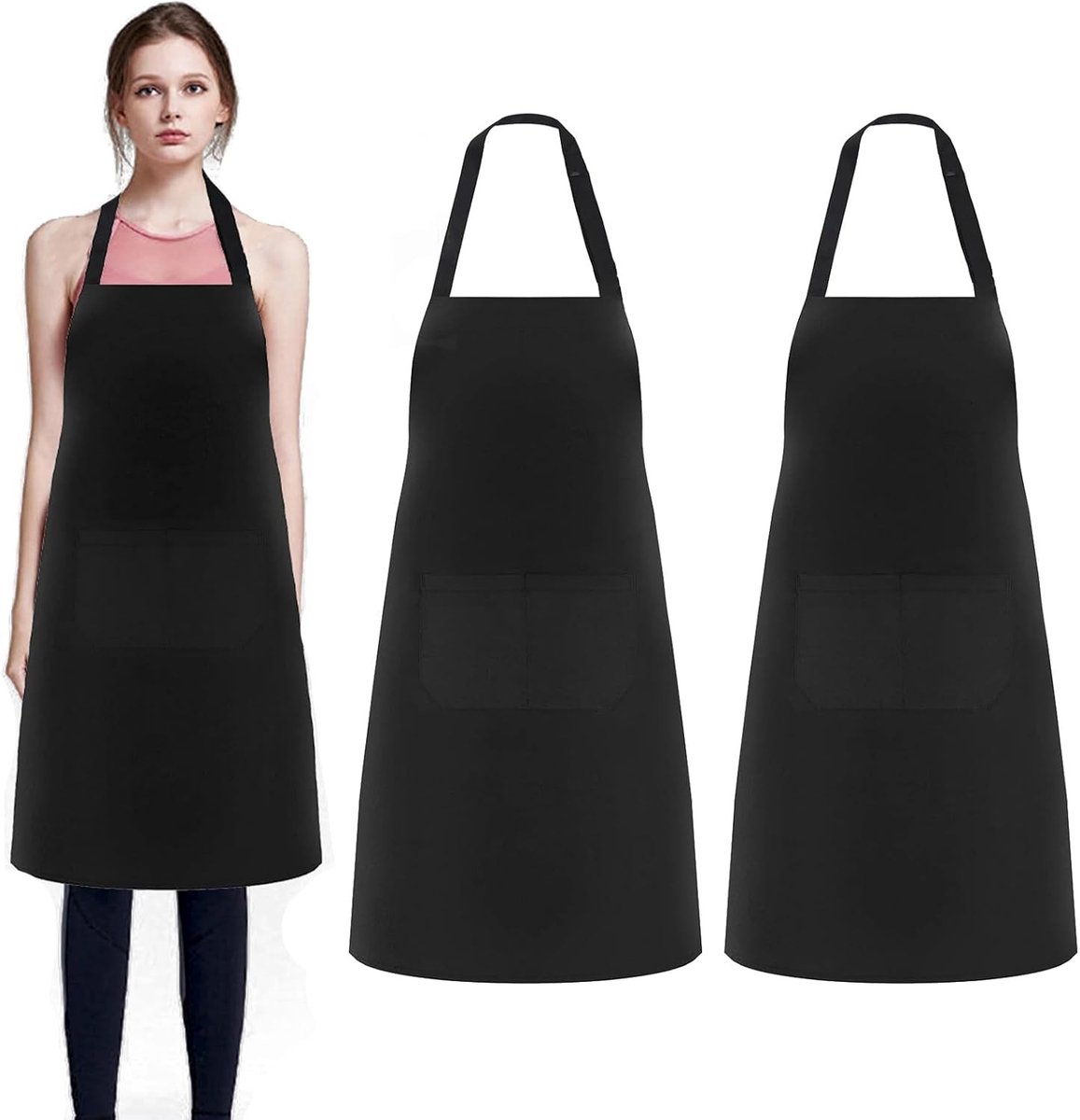 Kookschorten voor Dames en Heren, 2 Stuks, Waterdichte Keukenschorten met 2 Zakjes, Verstelbaar en Geschikt voor Koken, Bakken en Tuinieren