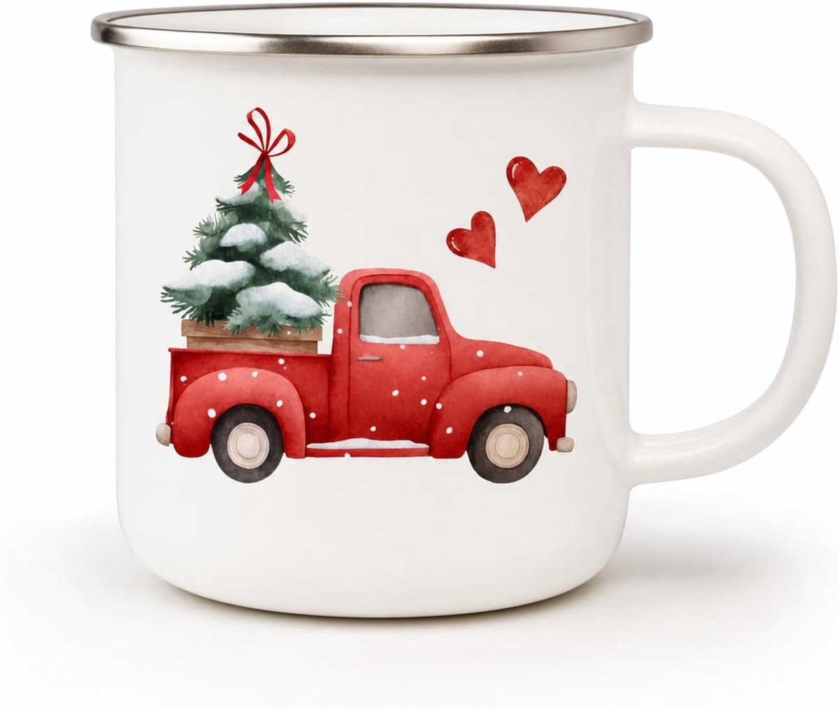 300 ml mok in emaille look met kerstpick-up
