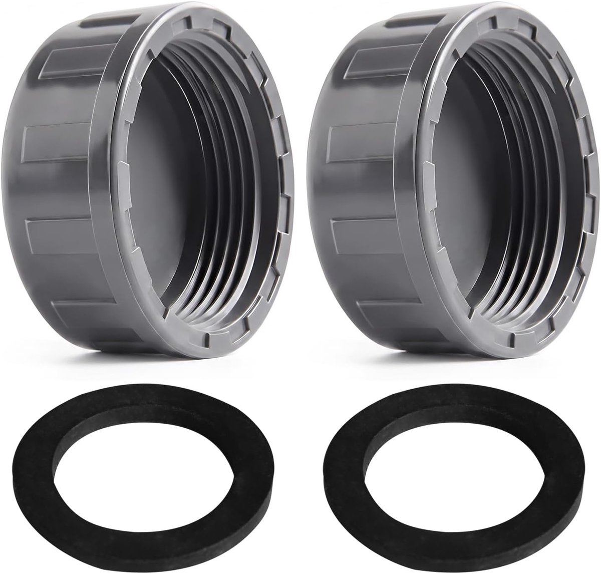 2 stuks PVC schroefdop pijpeinddop met pakking, G 1 1/2" 50 mm, grijs