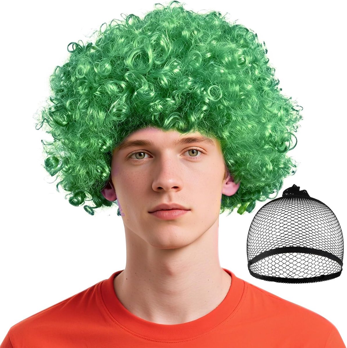 Afropruik voor heren, krullende pruik, disco clownpruik, donkergroen
