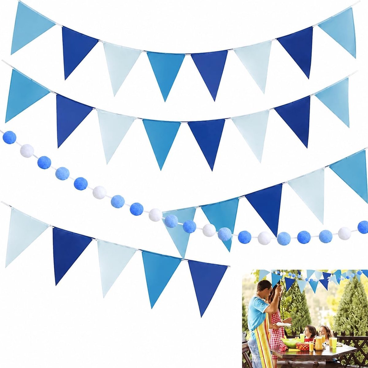 Driehoekige vlaggen slinger – 48 stuks vintage wimpel guirlande voor tuin, bruiloft, feest, kinderkamer decoratie, binnen- en buitendecoratie