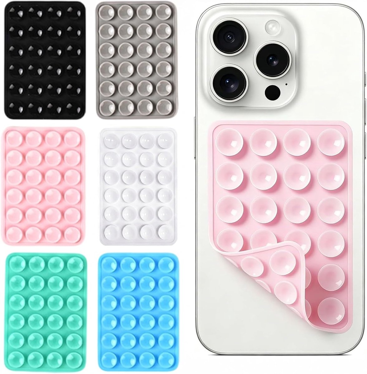Siliconen telefoonzuignap, 6 stuks, universele telefoonhouder voor selfies en video, smartphone-accessoires voor spiegel en glas, verschillende kleuren
