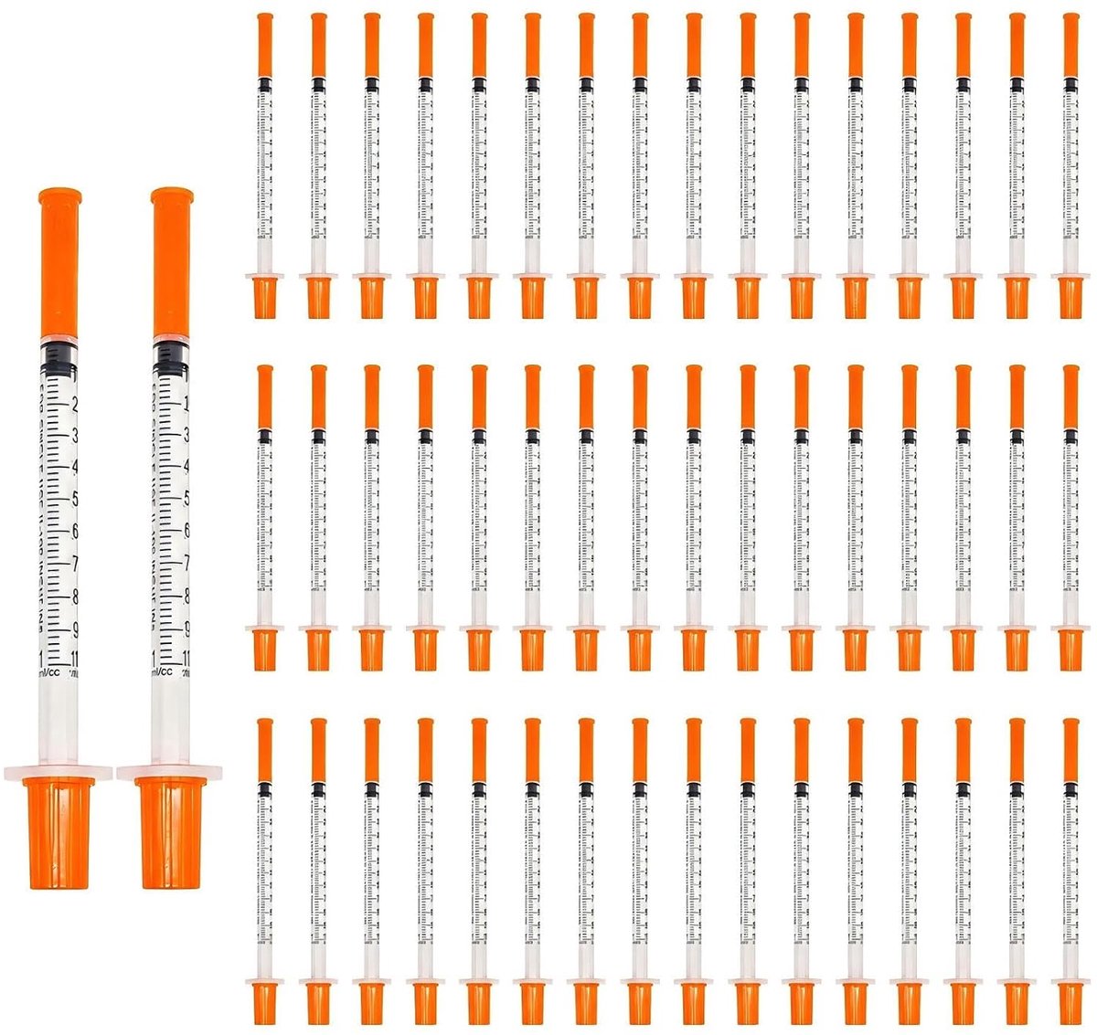 50 stuks 1 ml spuiten, 30 G-8 mm, steriele kunststof spuiten met doppen, colostrum spuit 1 ml voor kleine huisdieren, plantenirrigatie en industriële wetenschappelijke laboratoria