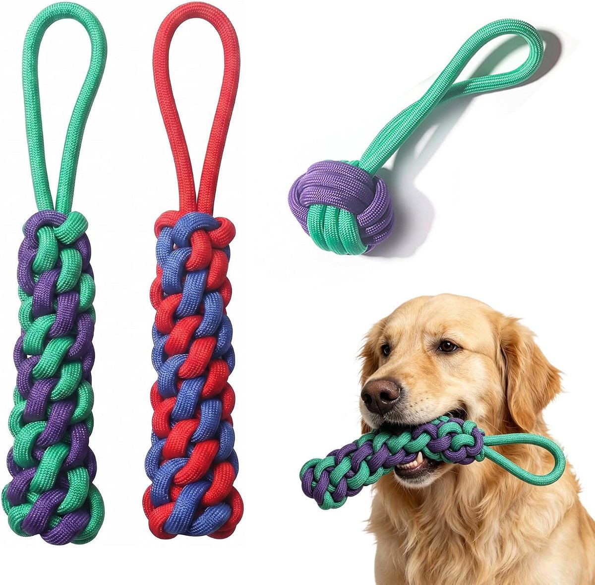 3 trekspeelgoed voor honden, hondenspeelgoed, touw, kauwspeelgoed hond