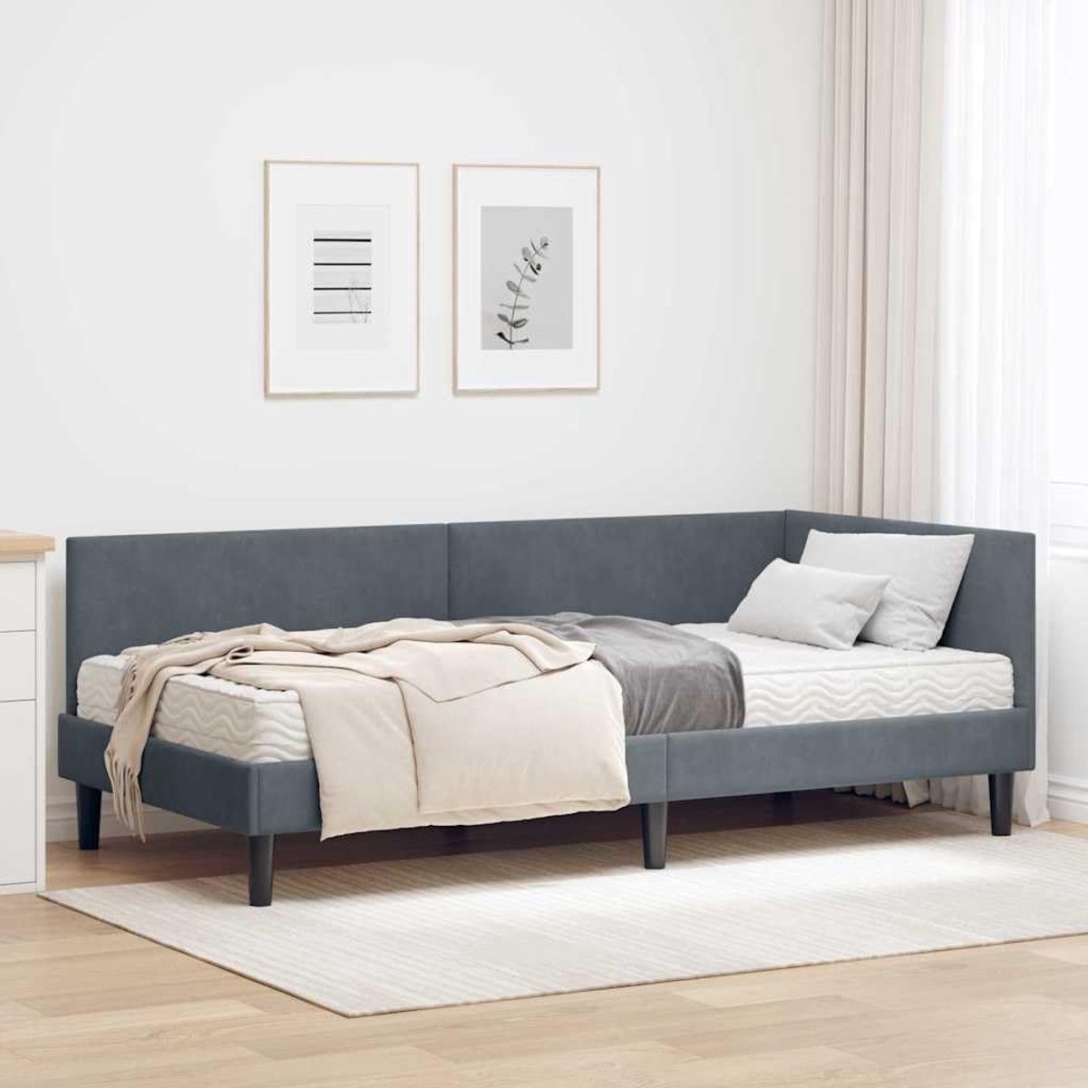 Hoekbed met matras muurbevestigd platform 100x200 cm donkergrijs