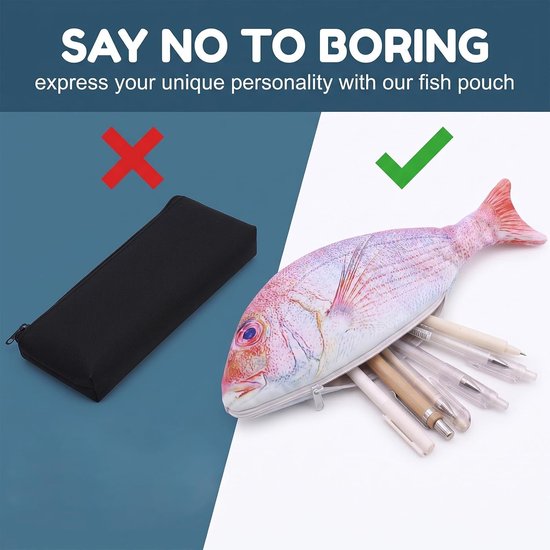 Etui grappig etui in visvorm - realistische vis etui voor pennen en accessoires, creatief viscadeau voor kinderen en volwassenen, rode vis etui — afbeelding 3