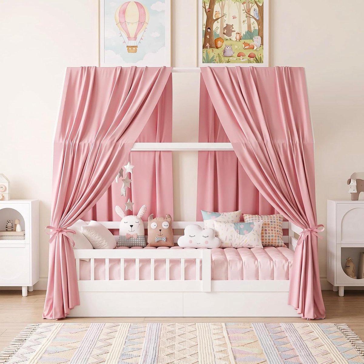 2 stuks H270 x B67 cm huisbed, hemel, bedhemel, huisbed, mousseline met bedhemel, stoffen hemel voor huisbedden, meisjes, jongens, baldakijn, kinderbed, kinderkamer, decoratie