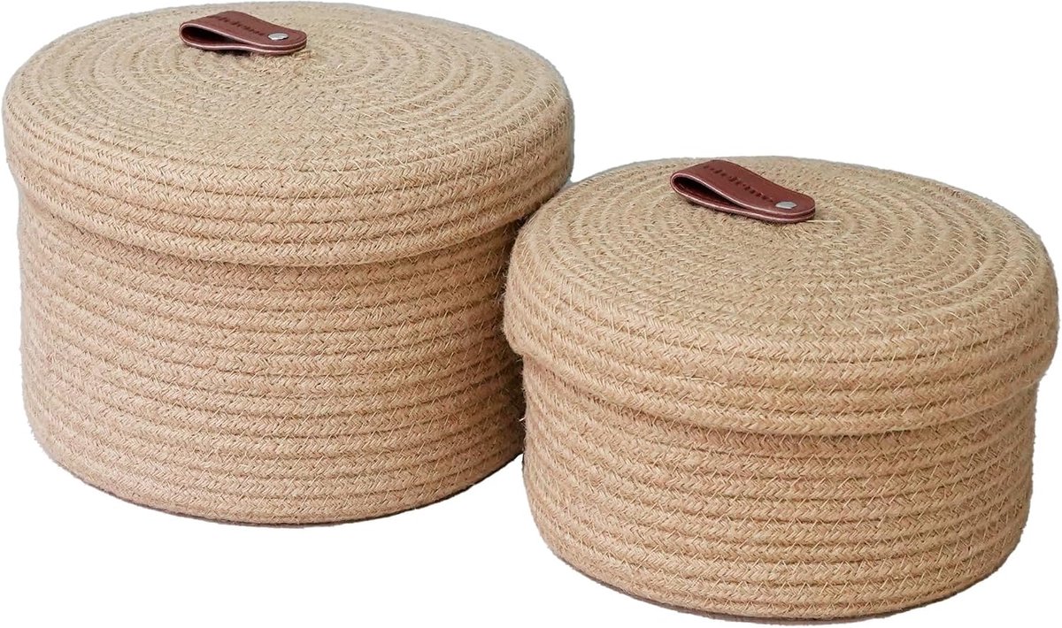 Touw, opbergmand met deksel, set van 2, rond, naturel