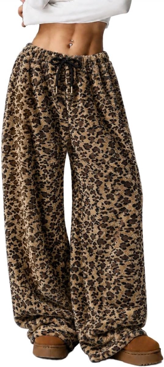 Fleece wijde broek voor dames, behaaglijke pluche broek met zakken, flanel, vrijetijdsbroek voor herfst en winter in het dagelijks leven
