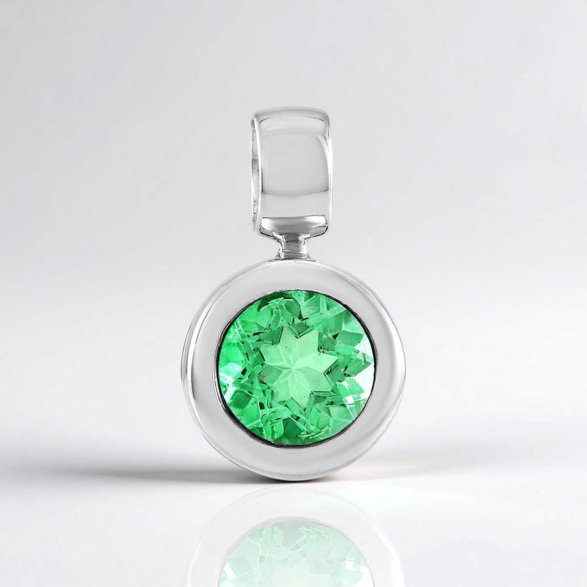 Cavill - Zilveren Hanger 925 Sterling met 1,85 ct Smaragdgroene Kwarts - Platina Geplateerd - Ronde Edelsteen - Elegant & Tijdloos
