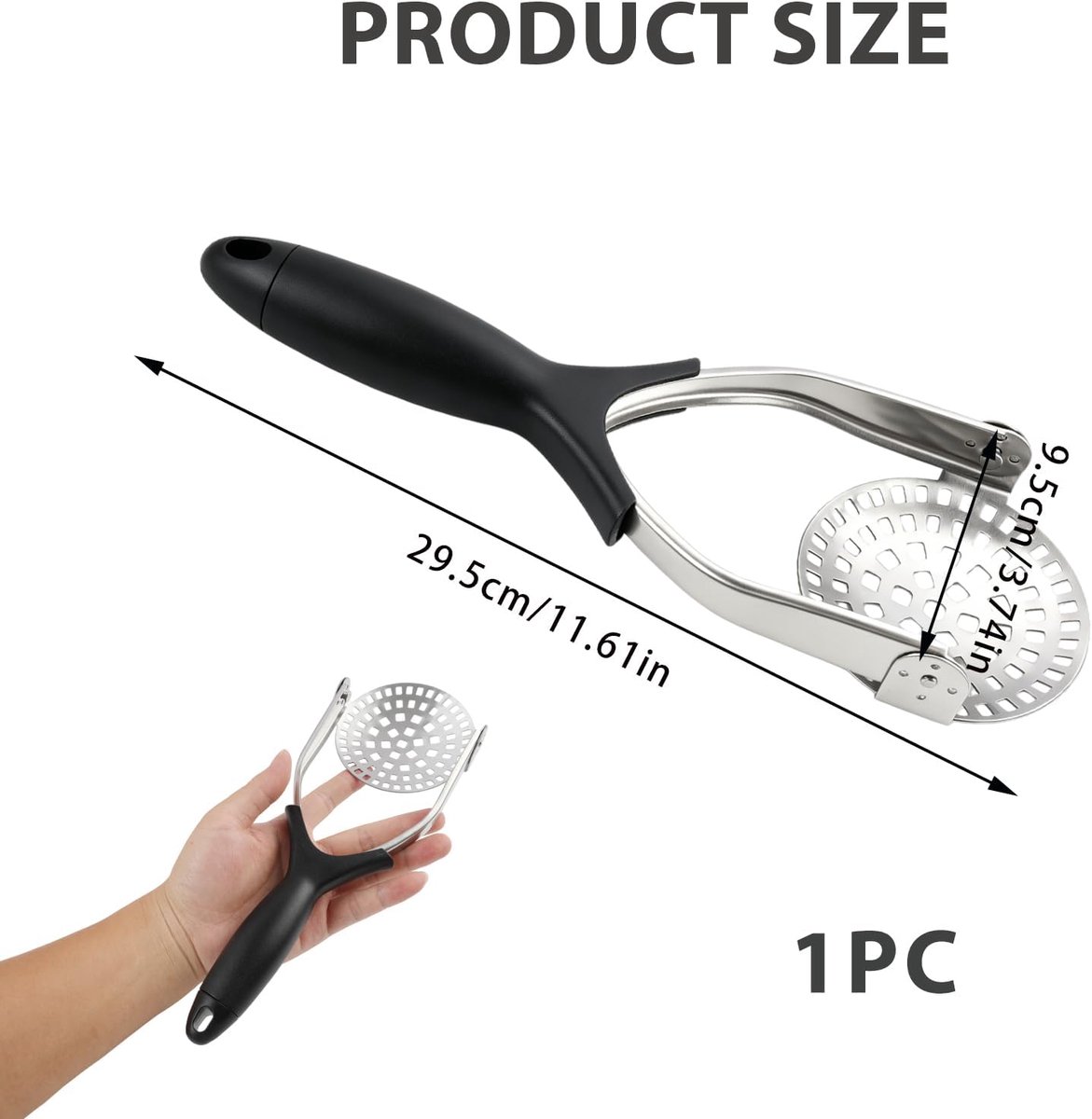 Aardappelpers van roestvrij staal, opvouwbaar, professioneel gebruiksvoorwerp met ergonomische antislip handgreep, ideaal voor aardappelpuree, babyvoeding en vers sap, gemakkelijk te reinigen