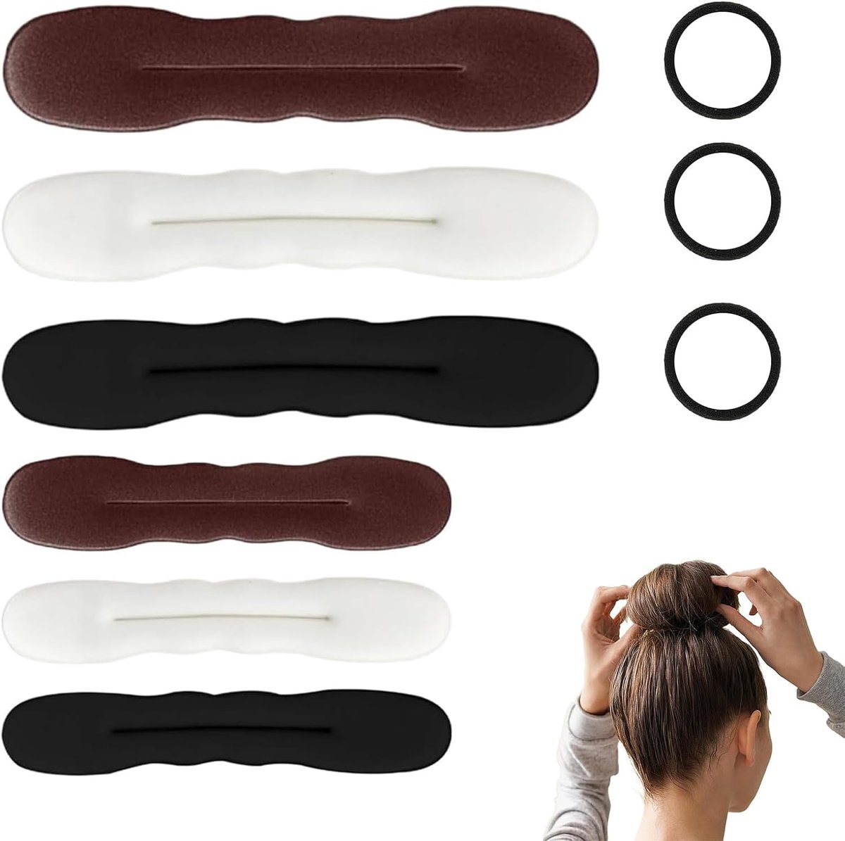 Set van 6 in 3 Kleuren met 3 Elastiekjes, 3 Groot en 3 Klein, Flexibele Haartwister voor Snelle Opsteekkapsels, Ballet, Bruiloft en Dagelijks Gebruik