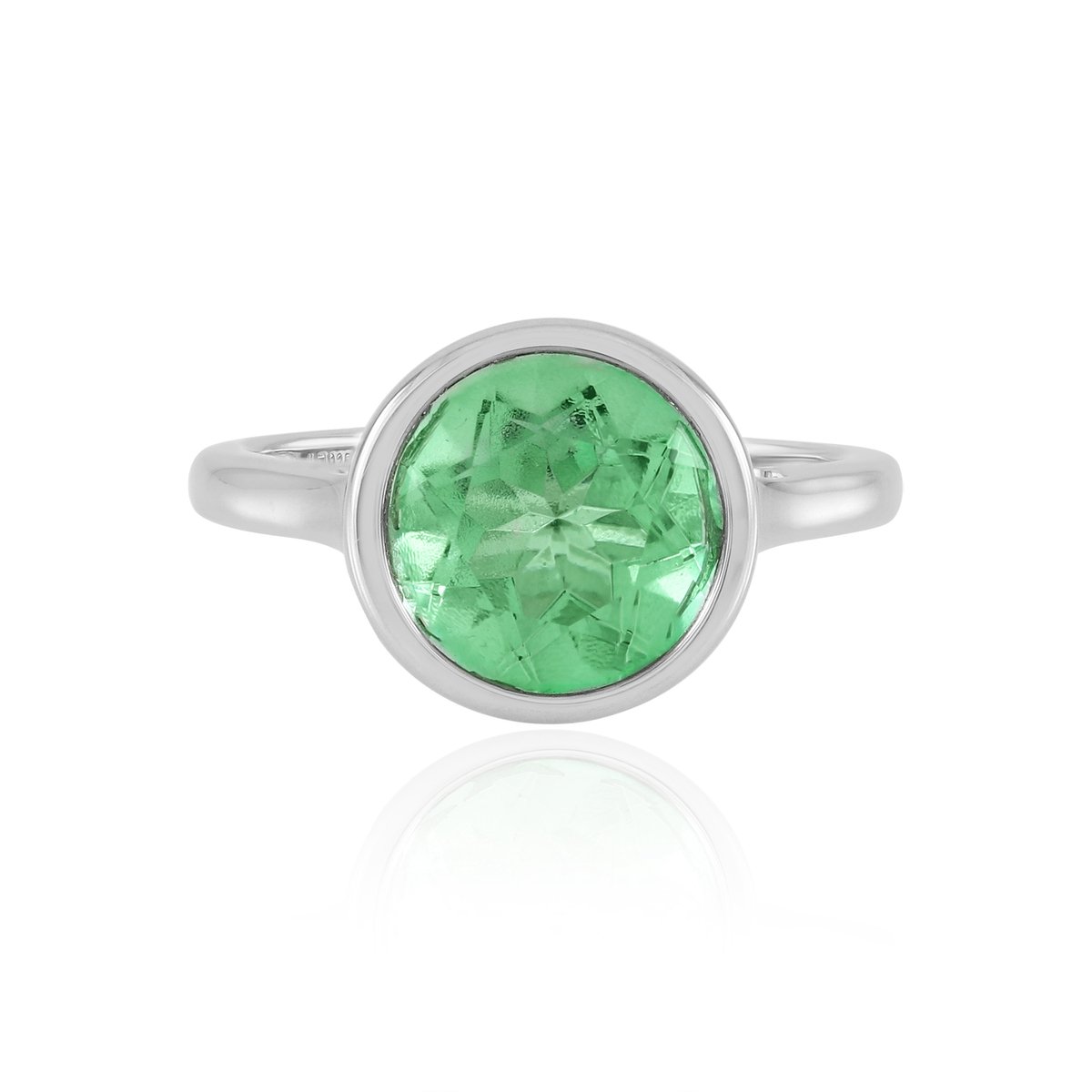 Cavill - Smaragdgroene Kwarts Ring - 925 Sterling Zilver Platina Gecoat - 3,396 ct Braziliaanse Kwarts Rond Geslepen - Elegante Damesring Maat 17 & 19