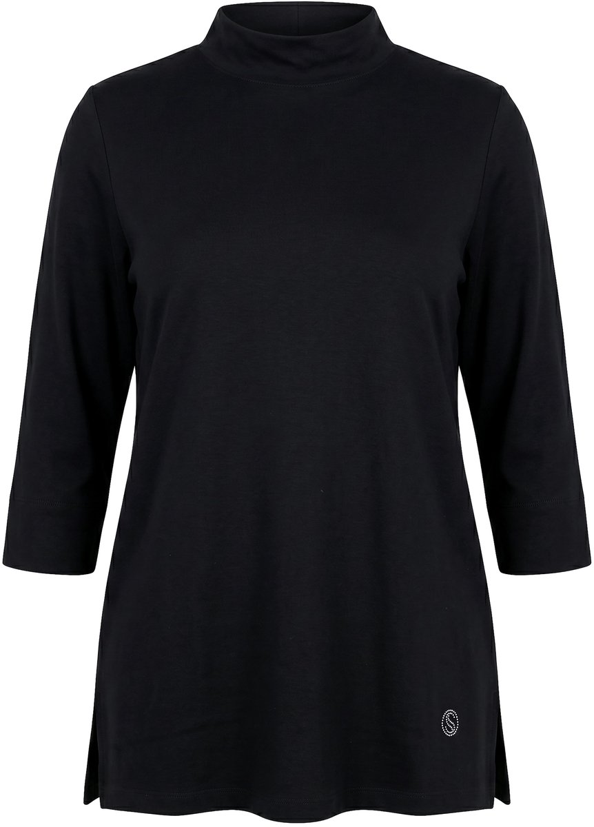 Ulla Popken - Dames - Shirt classic opstaande kraag 3/4-mouw - Zwart - Maat 58+