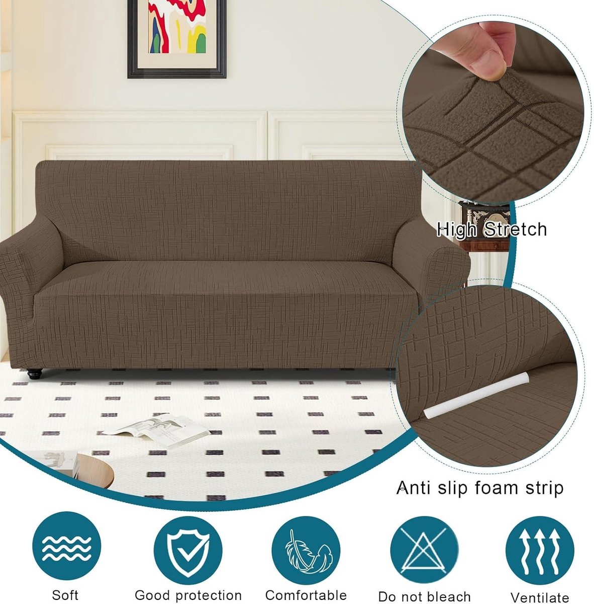 Universele Stretch Sofa Cover voor 3 Zits Bank, Antislip en Krabbestendig, Ideaal voor Woonkamer en Bescherming tegen Vlekken