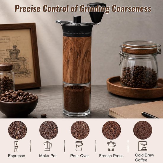 Handmatige koffiemolen met keramische maalsteen en roestvrijstalen behuizing voor perfect gemalen koffie — afbeelding 5