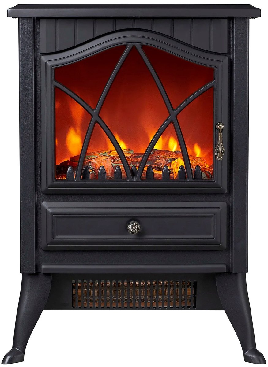 Celestul Elektrische Haard Vrijstaand - 1800W - 3D LED Vlammen - 3-Zijdig Glas - Thermostaat - Zwart