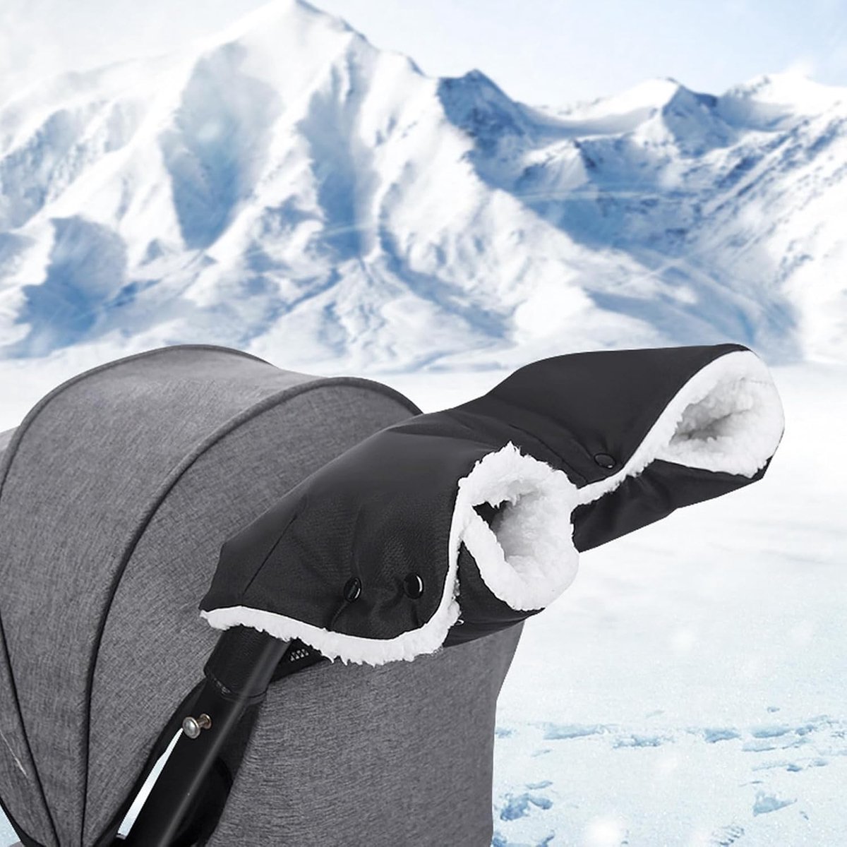 SnelShoppen - Universele Pushchair Handschoenen Waterdicht Winddicht Warme Fleece Winterhandschoenen Zwart voor Kinderwagens, Buggy's en Buitenshuis