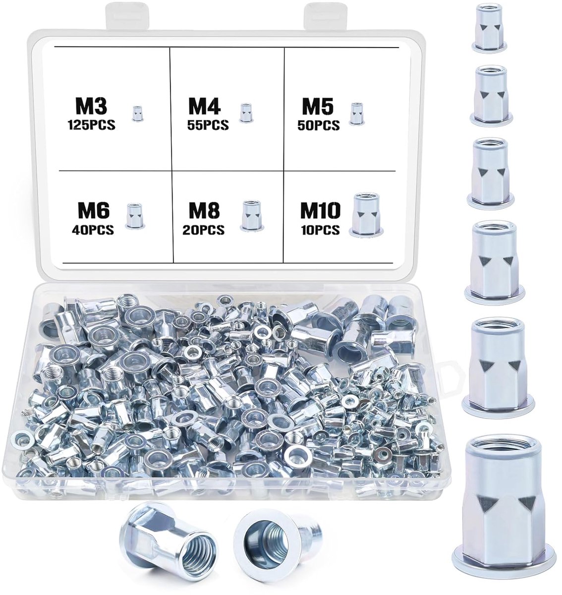 Rivet Nuts Set 300 Pieces M3 M4 M5 M6 M8 M10 Rivet Nuts Flat Head Rivet Nuts - ShopVlot